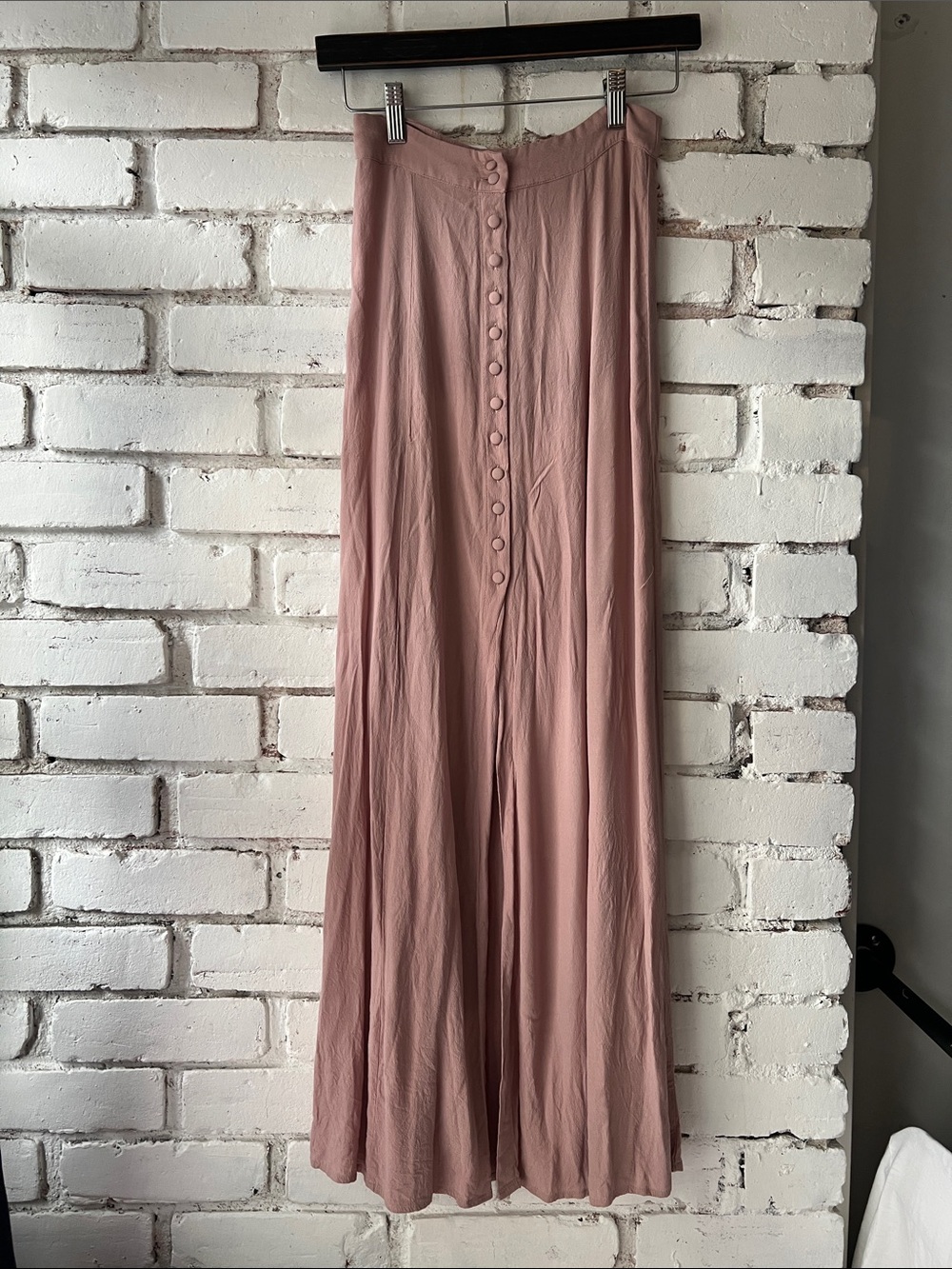 Women's Button-Front Maxi Skirt in Dusty Rose stretch rayon pink comfy skirt